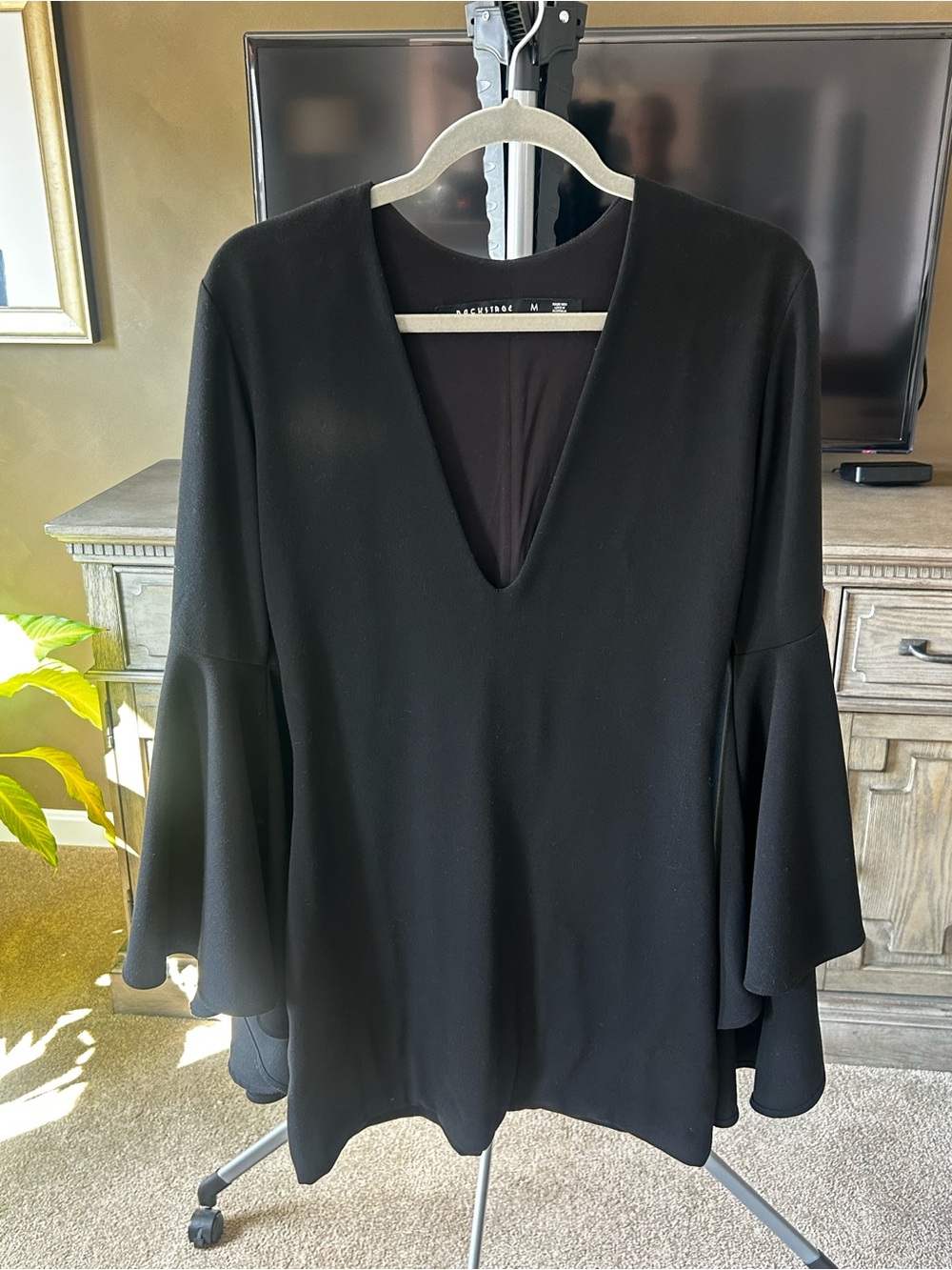 Black V-Neck Bell Sleeve Mini Dress